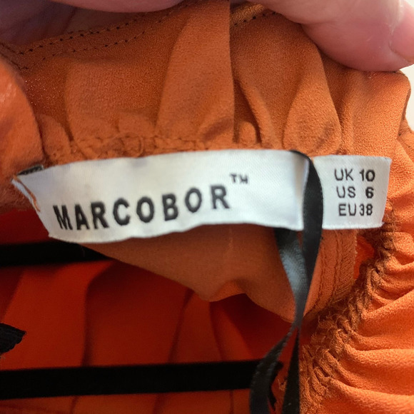 MARCOBOR Orange‎ & Black Tiana Ruffle Midi Pencil Dress - NWT - Picture 11 of 15